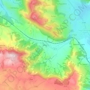Glassac topographic map, elevation, terrain