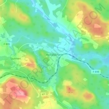 Holsbybrunn topographic map, elevation, terrain