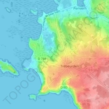 Trovern Bihan topographic map, elevation, terrain