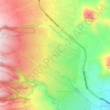 Ciputri topographic map, elevation, terrain