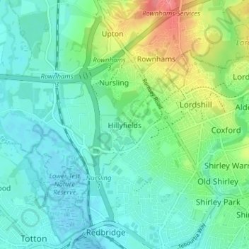 Hillyfields topographic map, elevation, terrain