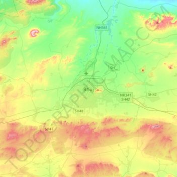 Bhuj topographic map, elevation, terrain