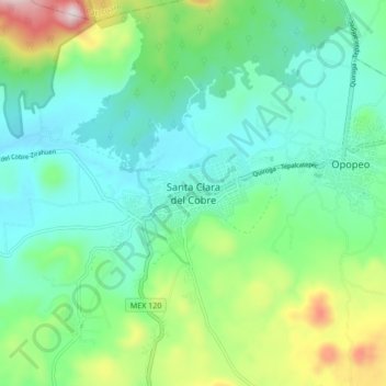 Santa Clara del Cobre topographic map, elevation, terrain