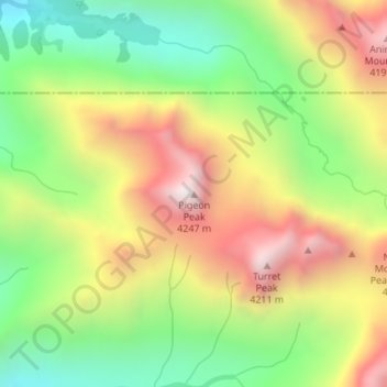 Pigeon Peak topographic map, elevation, terrain