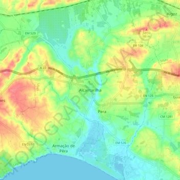 Alcantarilha topographic map, elevation, terrain