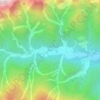 Pesariis topographic map, elevation, terrain