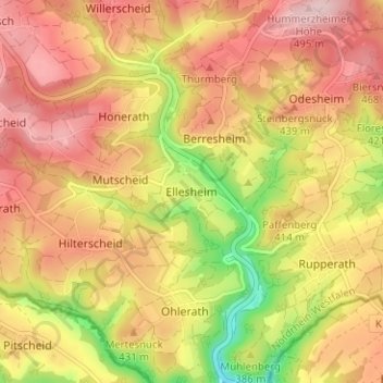 Ellesheim topographic map, elevation, terrain