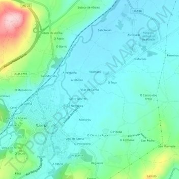 Vilar de Sarria topographic map, elevation, terrain