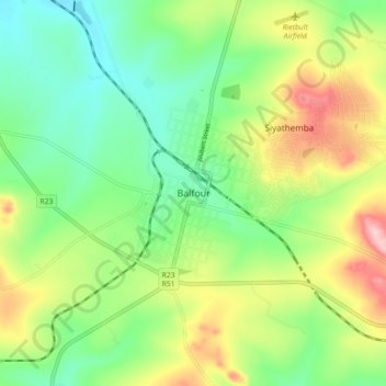 Balfour topographic map, elevation, terrain