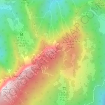 Lanež topographic map, elevation, terrain