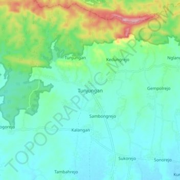 Tunjungan topographic map, elevation, terrain