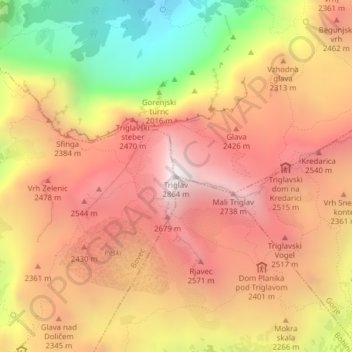 Triglav topographic map, elevation, terrain