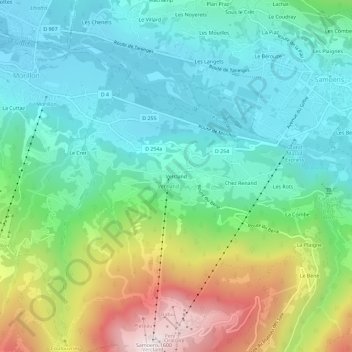 Vercland topographic map, elevation, terrain