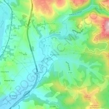 Bourgeolles topographic map, elevation, terrain