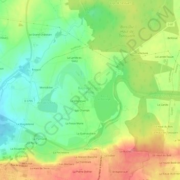 Bazouges-sous-Hédé topographic map, elevation, terrain