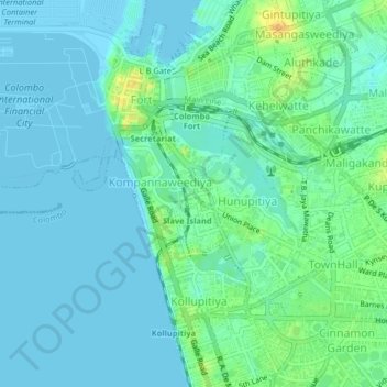 Slave Island topographic map, elevation, terrain