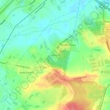 Arborgate topographic map, elevation, terrain