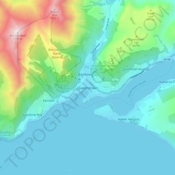 Queenstown topographic map, elevation, terrain