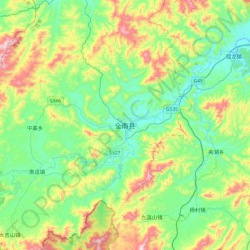 Xian de Quannan topographic map, elevation, terrain