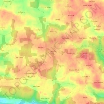 Coëtulaire er Hoed topographic map, elevation, terrain
