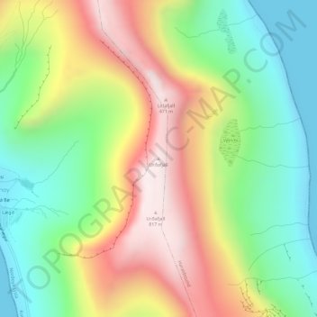 Urðafjall topographic map, elevation, terrain