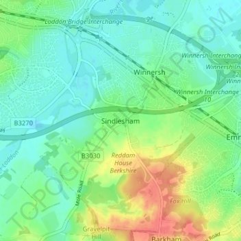 Sindlesham topographic map, elevation, terrain