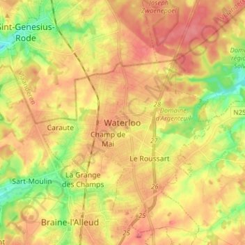Waterloo topographic map, elevation, terrain
