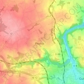 Croazic topographic map, elevation, terrain