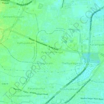 Ayappanthangal topographic map, elevation, terrain