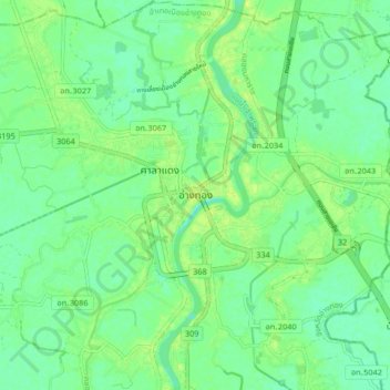 Ang Thong topographic map, elevation, terrain