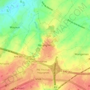 Heppignies topographic map, elevation, terrain