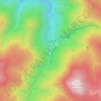 Sunburst Falls topographic map, elevation, terrain