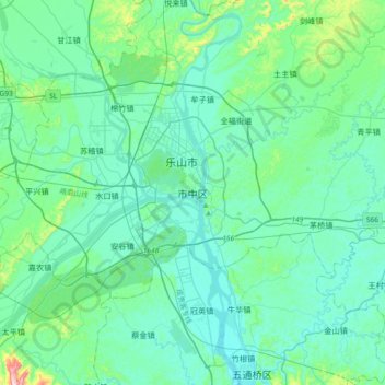 Shizhong topographic map, elevation, terrain