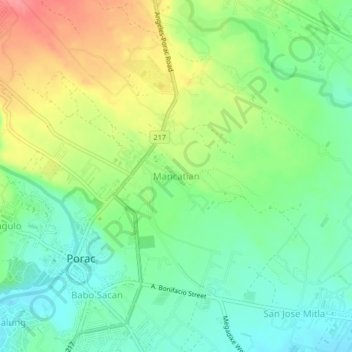 Mancatian topographic map, elevation, terrain