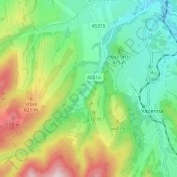 Nýznerov topographic map, elevation, terrain