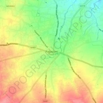 Palladam topographic map, elevation, terrain