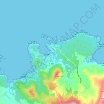Portinatx topographic map, elevation, terrain