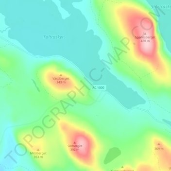 Falträsk topographic map, elevation, terrain