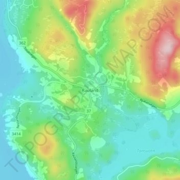 Rauland topographic map, elevation, terrain
