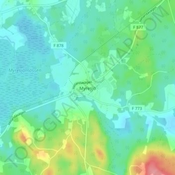 Myresjö topographic map, elevation, terrain
