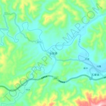长吉镇 topographic map, elevation, terrain