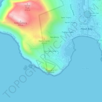 Hout Bay Heights topographic map, elevation, terrain