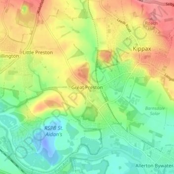 Great Preston topographic map, elevation, terrain