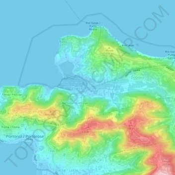 Strunjan / Strugnano topographic map, elevation, terrain