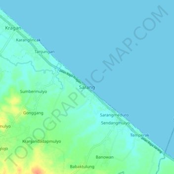 Sarang topographic map, elevation, terrain