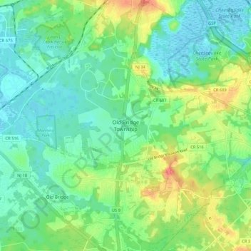 Old Bridge topographic map, elevation, terrain