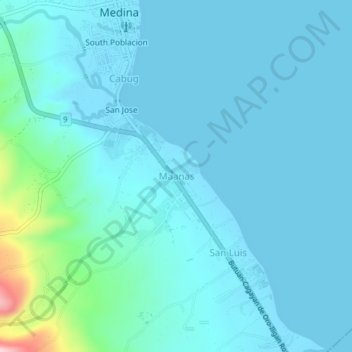 Maanas topographic map, elevation, terrain