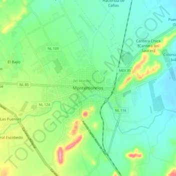 Montemorelos topographic map, elevation, terrain