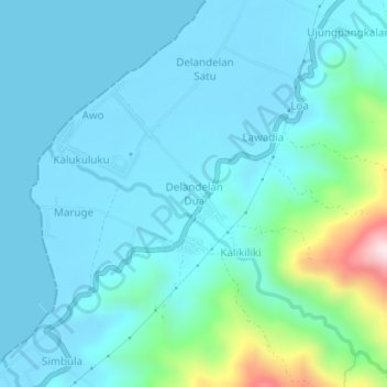 Delandelan Dua topographic map, elevation, terrain