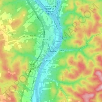 Perth-Andover topographic map, elevation, terrain